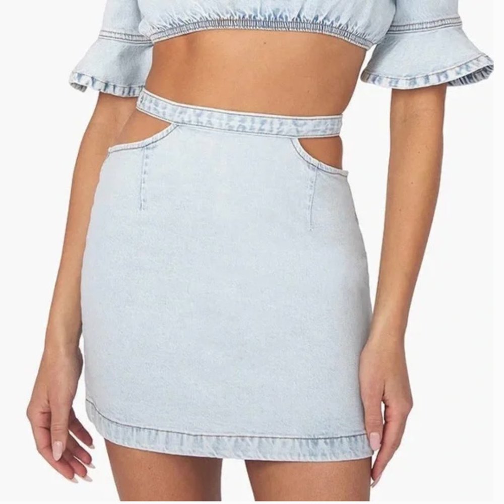 NWT WeWoreWhat Denim Cut Out Skirt